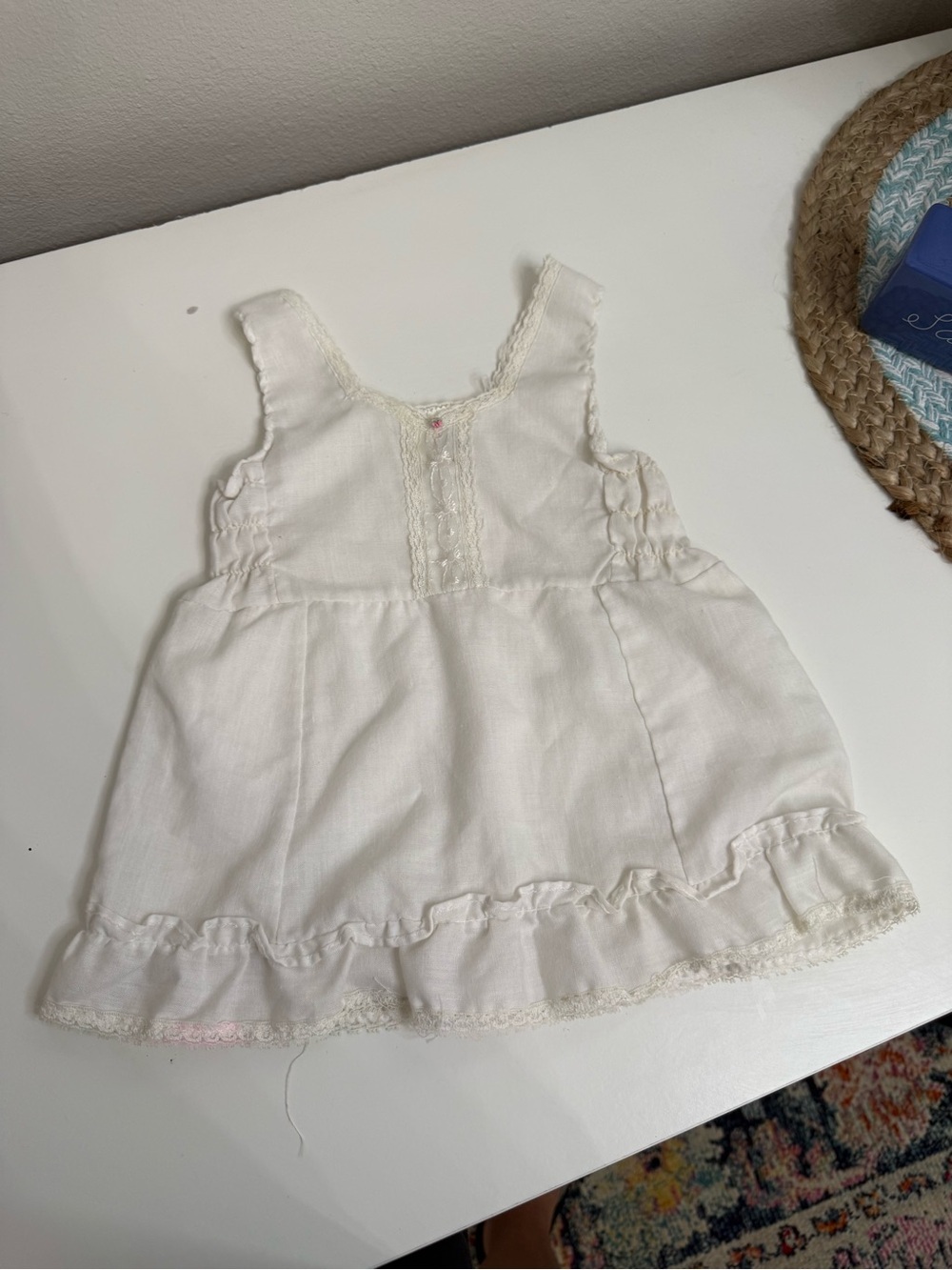 Vintage Queensburg Toddler White Lace Ruffle Dress Sz 1 Cottagecore Boho 12-18M